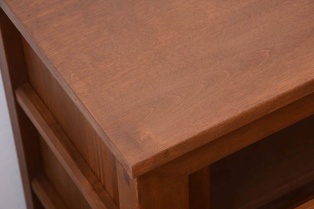 アンティーク家具　古い木製の和風な木味アンティークサイドキャビネット(水屋箪笥・収納棚)(2)