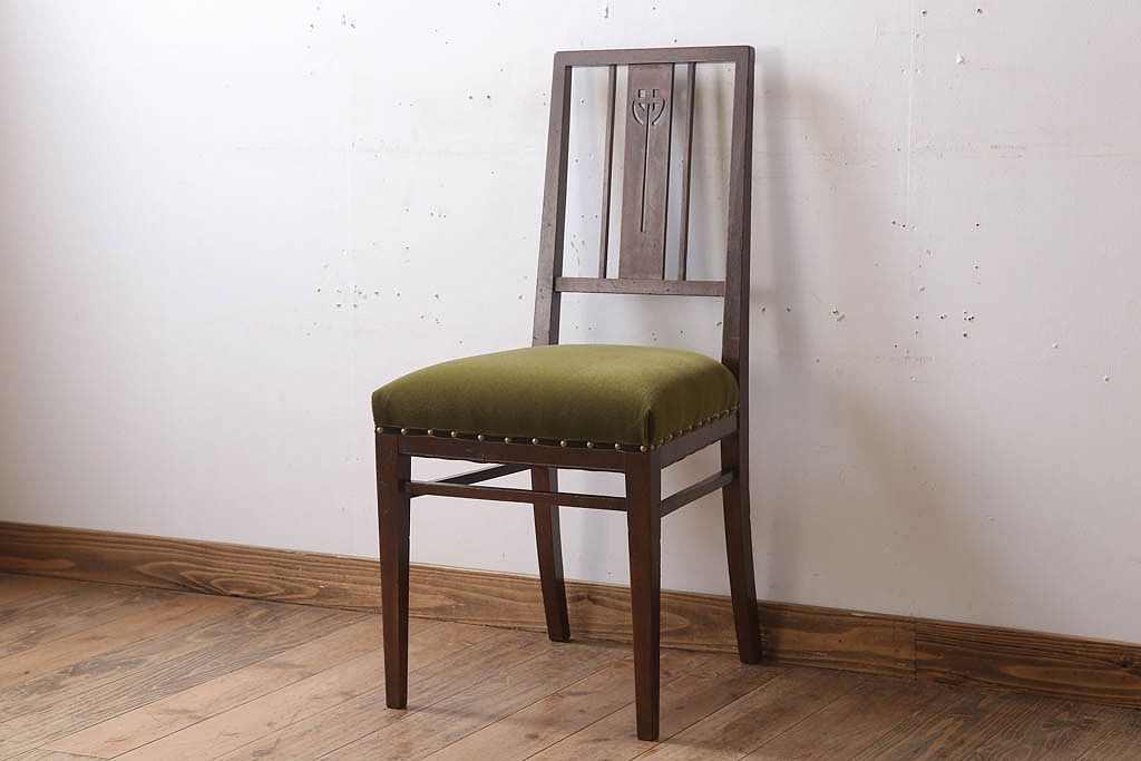 アンティーク家具　大正ロマン　古いナラ材製のアンティークチェア(椅子)