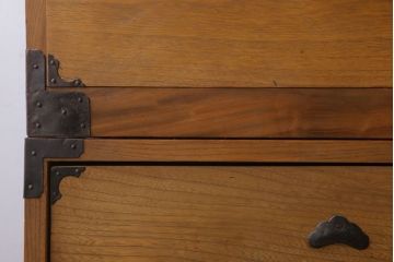 アンティーク家具　前面欅材　古民具・骨董　二段重ね時代箪笥(衣装箪笥)