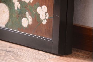 板絵　盛り上げ彩色　美しい絵のガラス戸2枚セット
