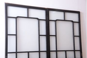 板絵　盛り上げ彩色　美しい絵のガラス戸2枚セット