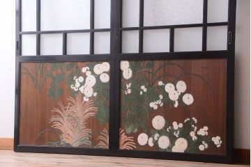 板絵　盛り上げ彩色　美しい絵のガラス戸2枚セット