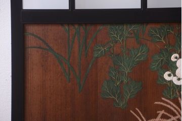 板絵　盛り上げ彩色　美しい絵のガラス戸2枚セット