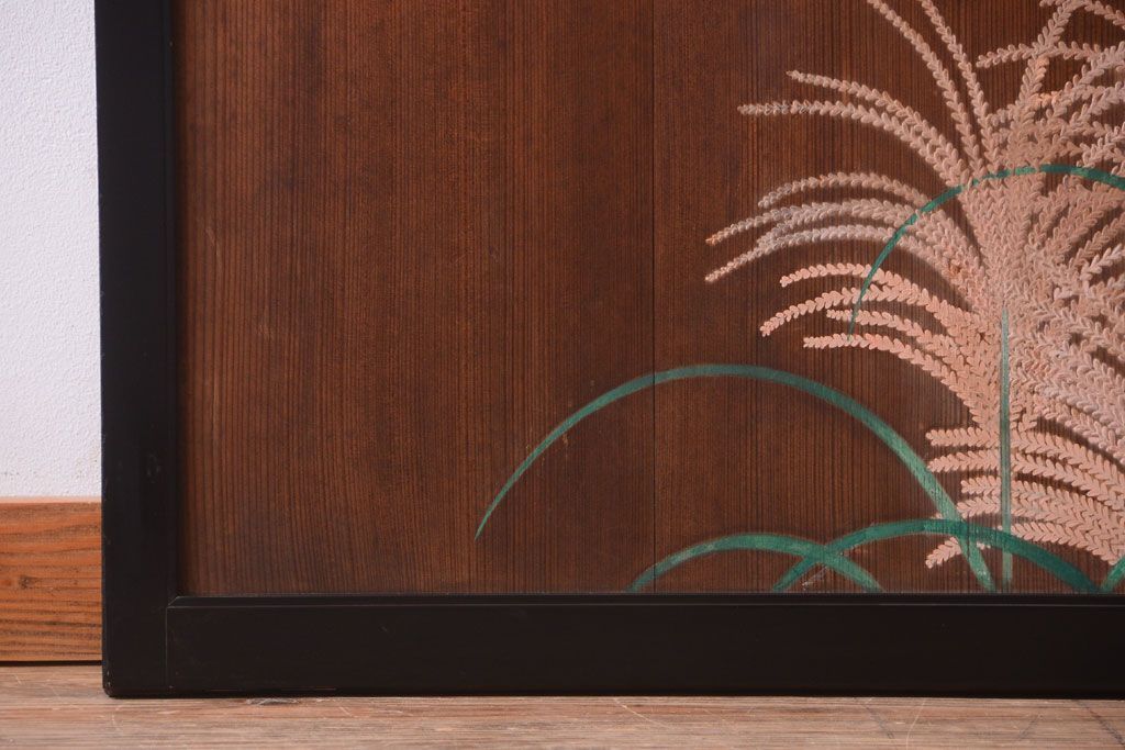 板絵　盛り上げ彩色　美しい絵のガラス戸2枚セット