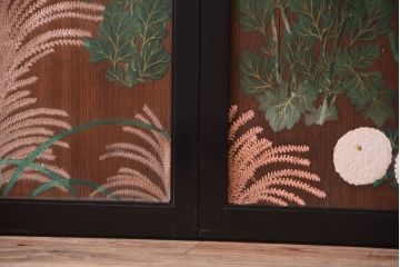 板絵　盛り上げ彩色　美しい絵のガラス戸2枚セット