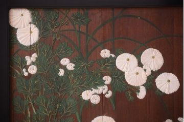 板絵　盛り上げ彩色　美しい絵のガラス戸2枚セット