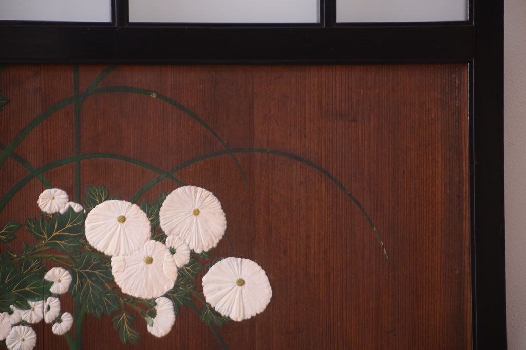 板絵　盛り上げ彩色　美しい絵のガラス戸2枚セット