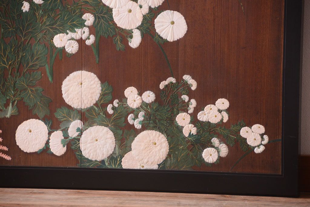 板絵　盛り上げ彩色　美しい絵のガラス戸2枚セット