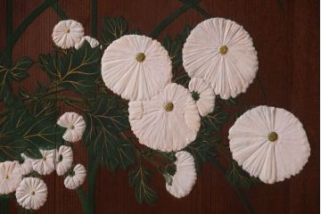 板絵　盛り上げ彩色　美しい絵のガラス戸2枚セット