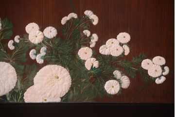 板絵　盛り上げ彩色　美しい絵のガラス戸2枚セット