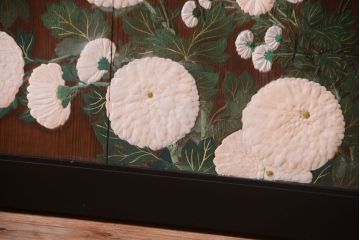 板絵　盛り上げ彩色　美しい絵のガラス戸2枚セット