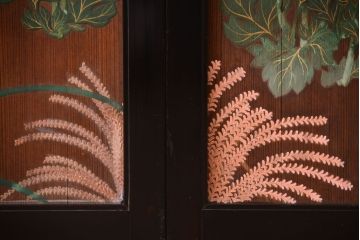 板絵　盛り上げ彩色　美しい絵のガラス戸2枚セット