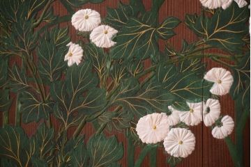 板絵　盛り上げ彩色　美しい絵のガラス戸2枚セット