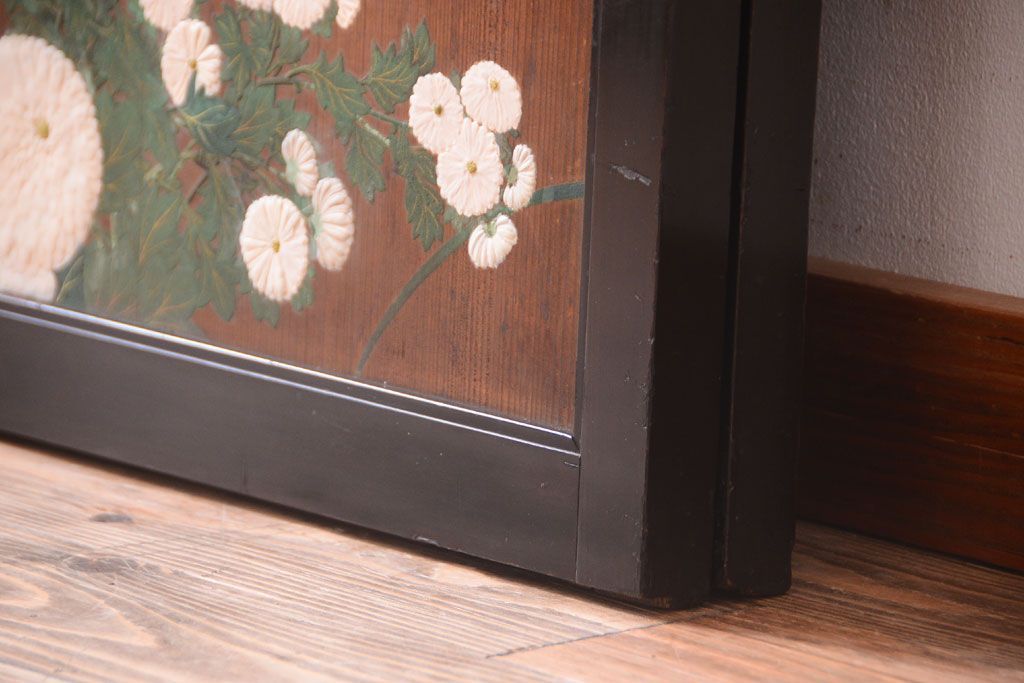 板絵　盛り上げ彩色　美しい絵のガラス戸2枚セット