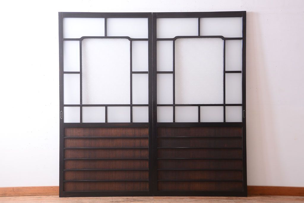 板絵　盛り上げ彩色　美しい絵のガラス戸2枚セット