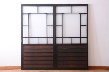 板絵　盛り上げ彩色　美しい絵のガラス戸2枚セット