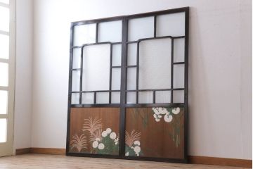 板絵　盛り上げ彩色　美しい絵のガラス戸2枚セット(2)