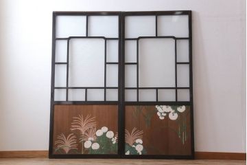 板絵　盛り上げ彩色　美しい絵のガラス戸2枚セット(2)