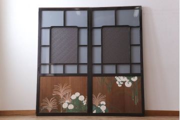 板絵　盛り上げ彩色　美しい絵のガラス戸2枚セット(2)