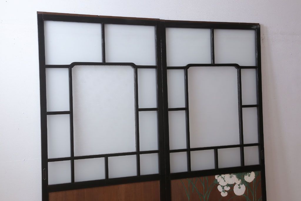 板絵　盛り上げ彩色　美しい絵のガラス戸2枚セット(2)