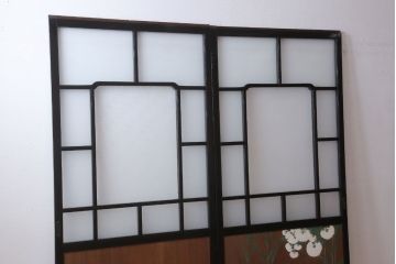 板絵　盛り上げ彩色　美しい絵のガラス戸2枚セット(2)