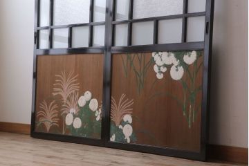 板絵　盛り上げ彩色　美しい絵のガラス戸2枚セット(2)