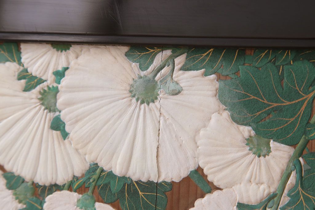 板絵　盛り上げ彩色　美しい絵のガラス戸2枚セット(2)