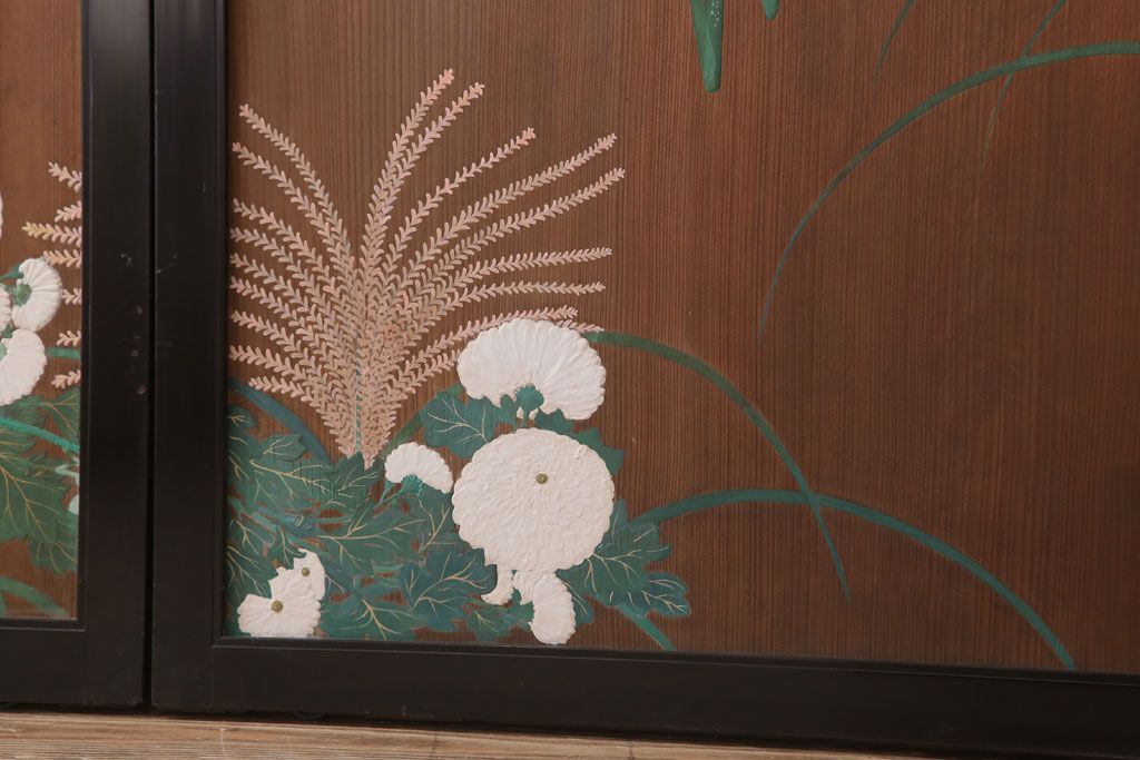 板絵　盛り上げ彩色　美しい絵のガラス戸2枚セット(2)