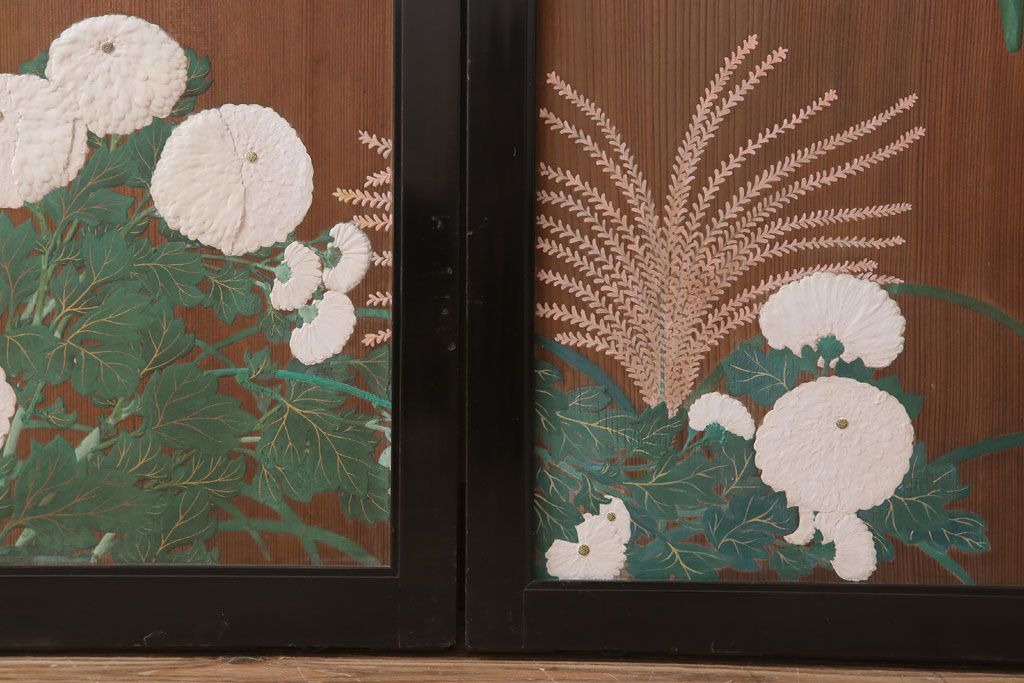 板絵　盛り上げ彩色　美しい絵のガラス戸2枚セット(2)