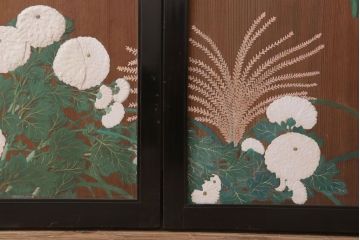 板絵　盛り上げ彩色　美しい絵のガラス戸2枚セット(2)