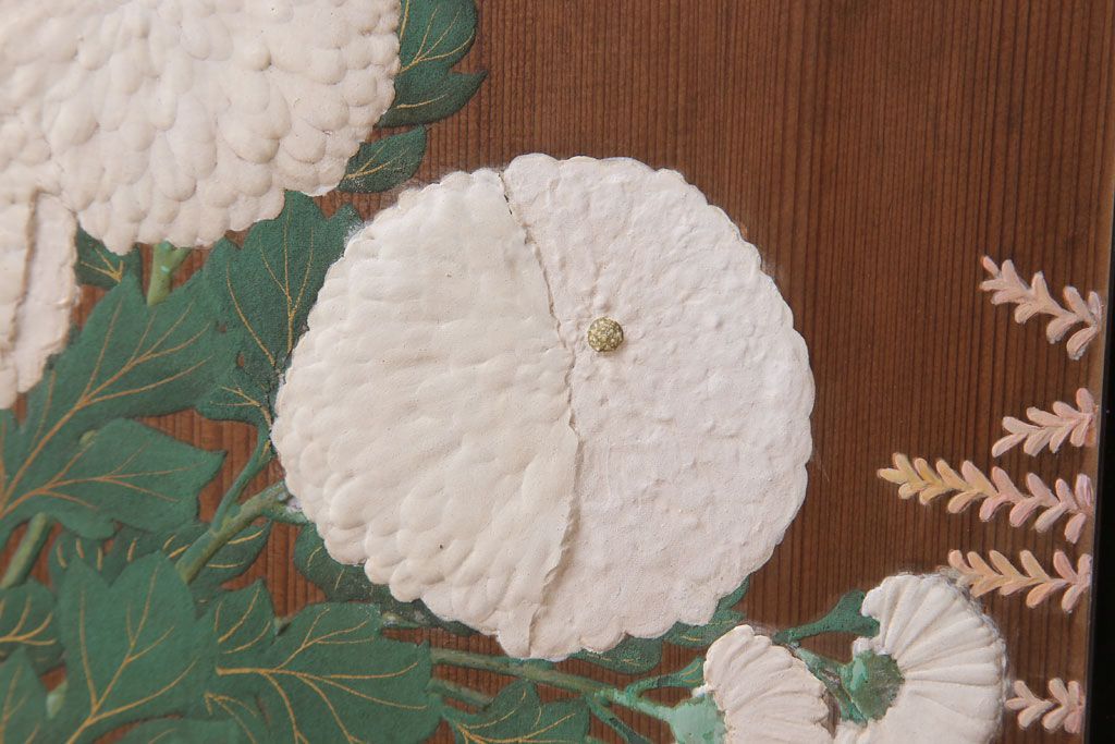 板絵　盛り上げ彩色　美しい絵のガラス戸2枚セット(2)