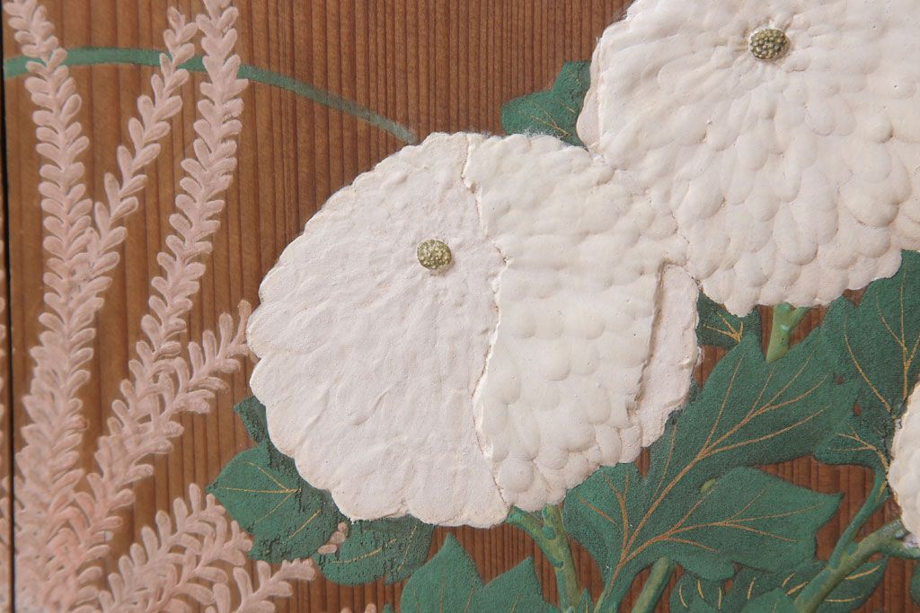 板絵　盛り上げ彩色　美しい絵のガラス戸2枚セット(2)