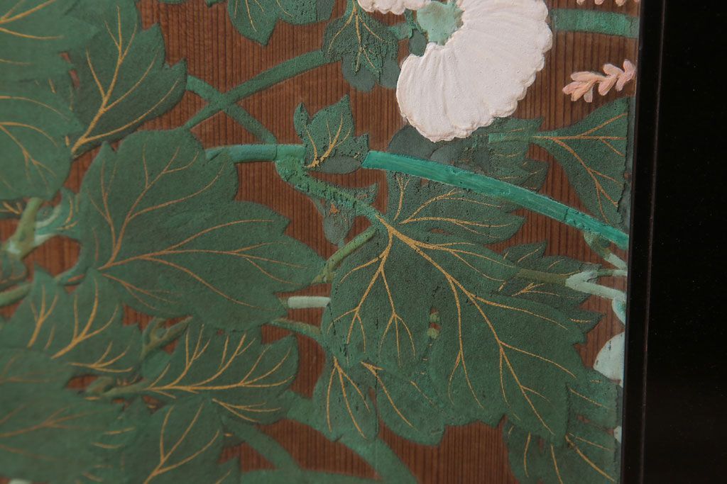 板絵　盛り上げ彩色　美しい絵のガラス戸2枚セット(2)