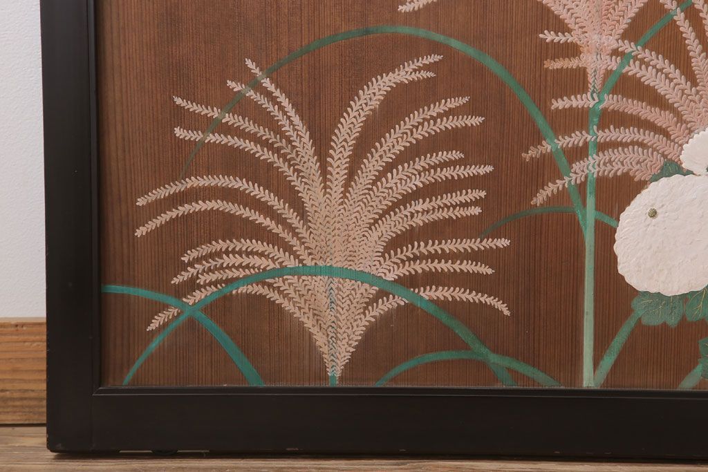 板絵　盛り上げ彩色　美しい絵のガラス戸2枚セット(2)