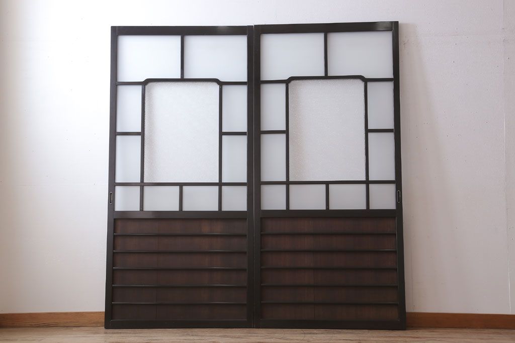 板絵　盛り上げ彩色　美しい絵のガラス戸2枚セット(2)