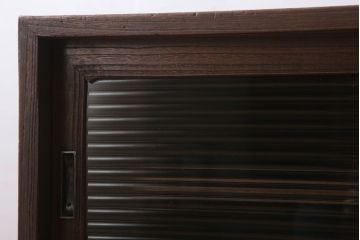 アンティーク家具　和製アンティーク　モールガラス戸!引き出し3杯付きの鉄脚ローボード(2)