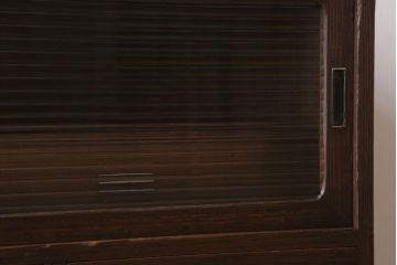 アンティーク家具　和製アンティーク　モールガラス戸!引き出し3杯付きの鉄脚ローボード(2)