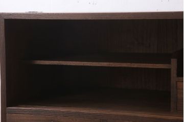 アンティーク家具　和製アンティーク　モールガラス戸!引き出し3杯付きの鉄脚ローボード(2)