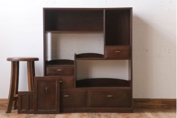 アンティーク家具　 明治大正期　古民具・骨董　玉杢!総欅材の上質な茶箪笥(茶棚)