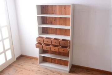 アンティーク家具　8杯引き出し付き!大きなペイント本棚