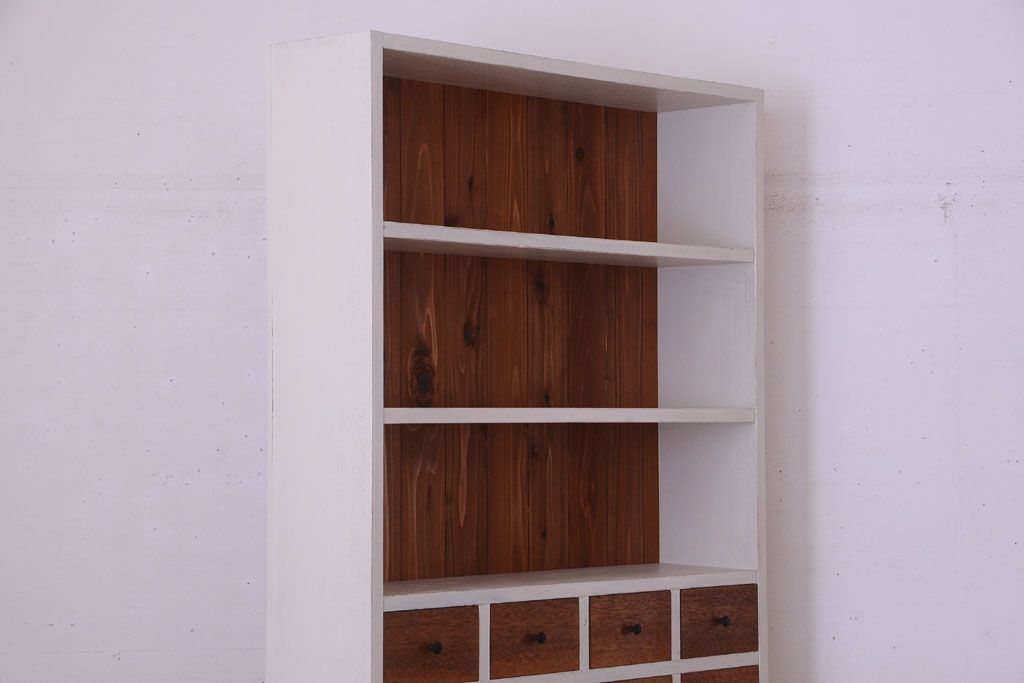 アンティーク家具　8杯引き出し付き!大きなペイント本棚