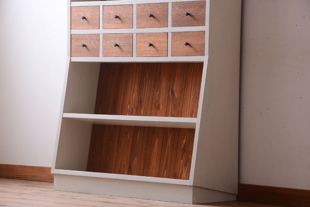 アンティーク家具　8杯引き出し付き!大きなペイント本棚