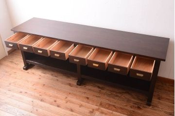 レトロ家具　アンティーク　特大サイズ　昭和レトロな木製作業台(カウンターテーブル)(2)
