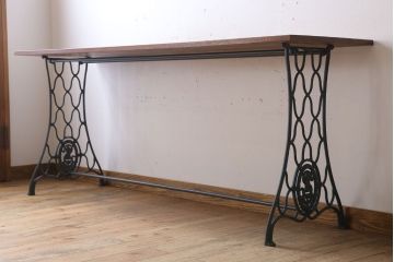 アンティーク家具　シンガーミシン オーク材天板!アンティークの鉄脚テーブル(ミシンテーブル、ミシン台)(3)