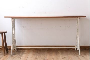 アンティーク家具　シンガーミシン オーク材天板!アンティークの鉄脚テーブル(ミシンテーブル、ミシン台)