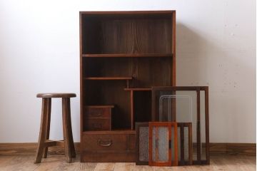 レトロ家具　ダイヤガラス!幅狭サイズ　昭和レトロなアンティーク茶箪笥