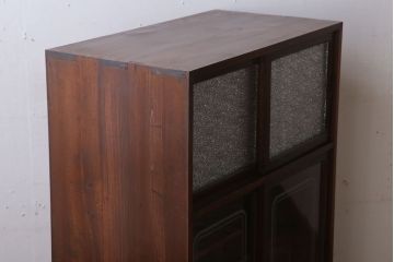 レトロ家具　ダイヤガラス!幅狭サイズ　昭和レトロなアンティーク茶箪笥
