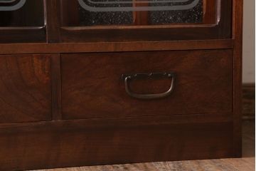 レトロ家具　ダイヤガラス!幅狭サイズ　昭和レトロなアンティーク茶箪笥