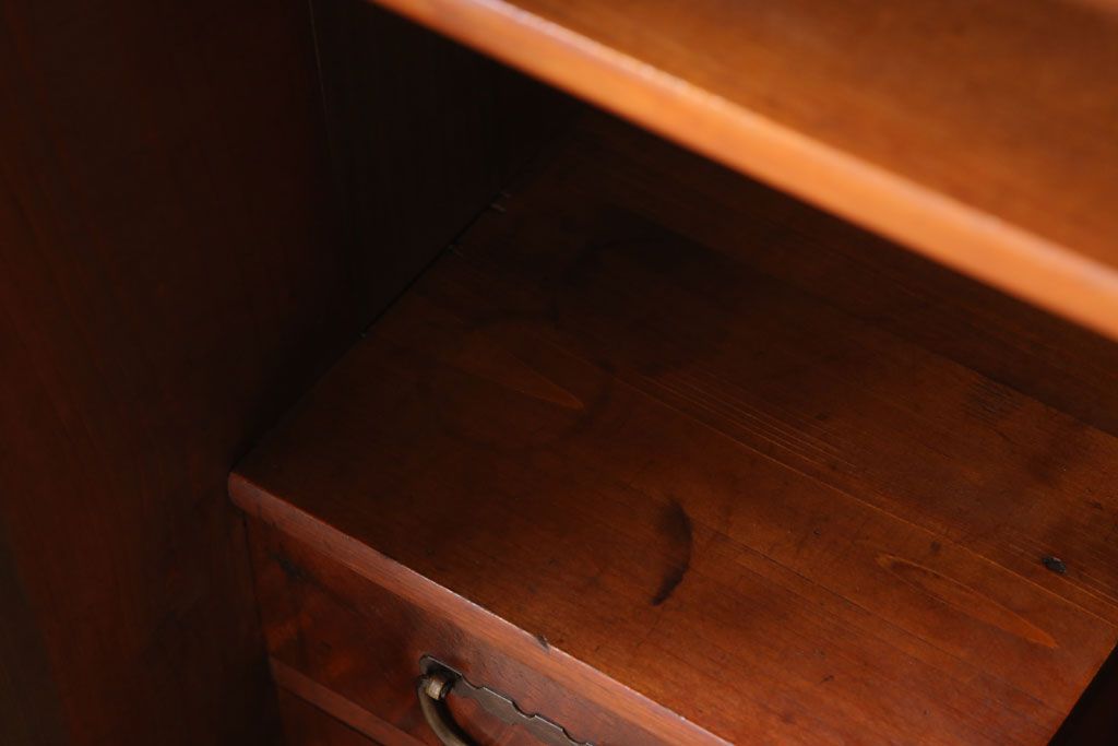 レトロ家具　ダイヤガラス!幅狭サイズ　昭和レトロなアンティーク茶箪笥