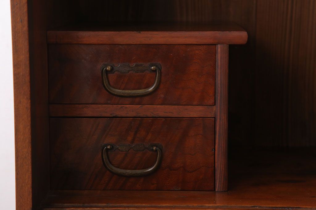 レトロ家具　ダイヤガラス!幅狭サイズ　昭和レトロなアンティーク茶箪笥